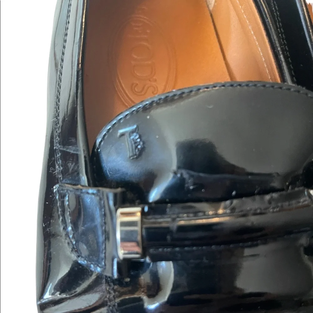 Tods Black Patent Leather Womens Loafers 39 - Picture 12 of 16